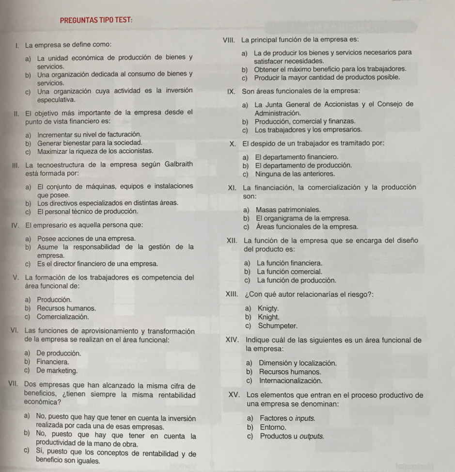 Test de Unidad 1 Empresa y Empresario